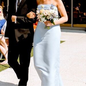 Amsale Powder Blue Bridesmaid Dress Size 14